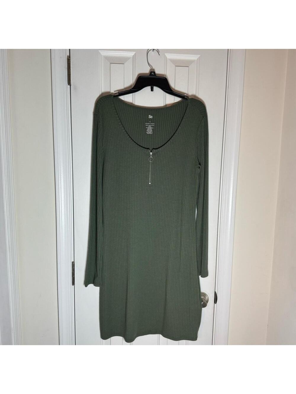 So Olive Green Ribbed Long Sleeve Sweater Dress XL
